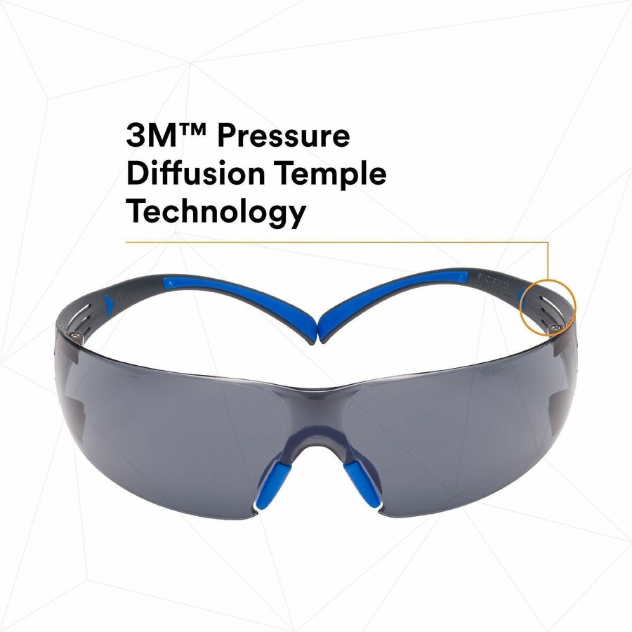 3M SecureFit Protective Eyewear, Gray Polycarbonate Lens, Blue/Gray Frame, Anti-fog, Impact Resistant, Lightweight, Adjustable Nose Pad, 1 Pair
