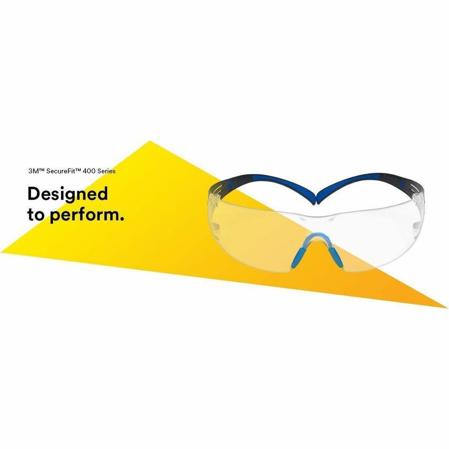 3M SecureFit 400 Protective Eyewear, Clear Lens, Blue/Gray/Black Frame, Anti-Fog, Impact & Scratch Resistant, Self-Adjusting, Lightweight, 1 Pair