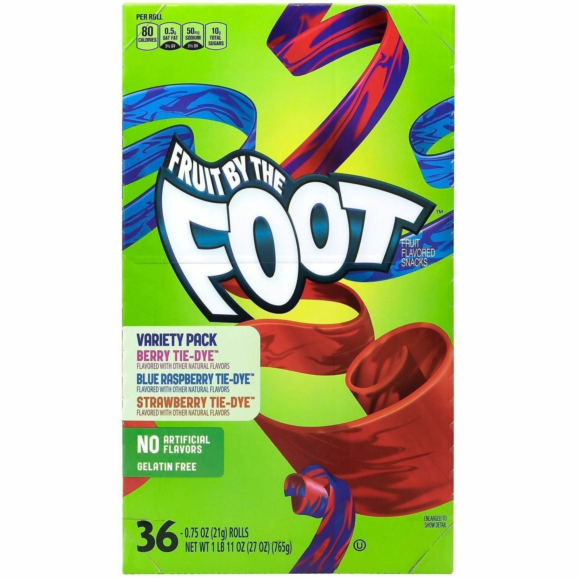 Green Rabbit Candy - Berry Tie-Dye, Color by the Foot, Strawberry - Gluten-free, Individually Wrapped - 0.75 oz - 36 / Carton