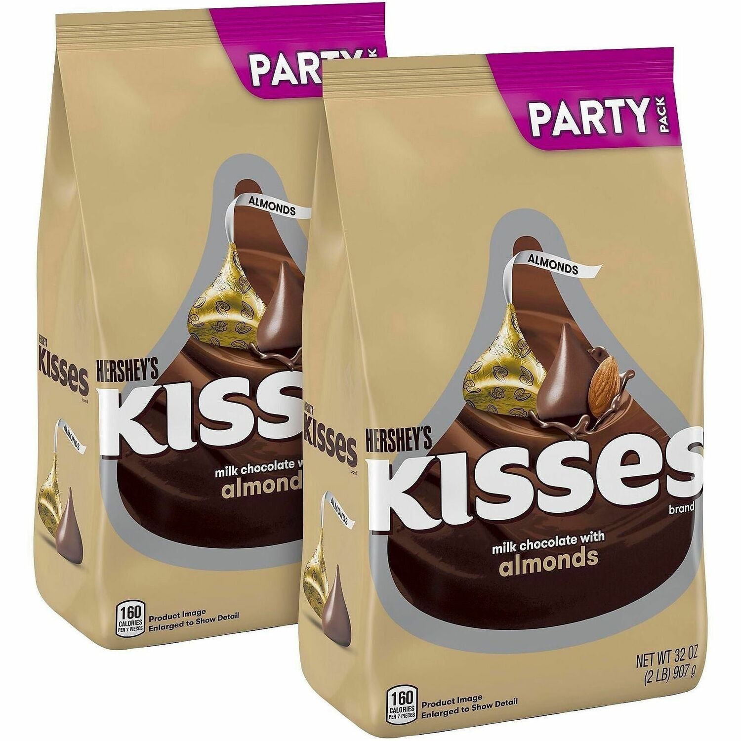 Green Rabbit Hershey's Kisses MilkChocolate Almond - Milk Chocolate, Almond - Individually Wrapped - 2 lb - 2 / Carton
