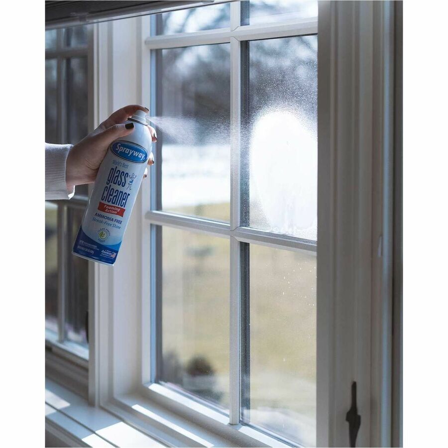 For Mirror, Window, Windshield, Glass - Aerosol, Foam - 19 fl oz (0.6 quart) - Fresh, Pleasant Scent - Recommended For: Soil Remover - No-rinse, Ammonia-free, Easy to Use, Fast Acting, Quick Drying - Blue - 12 / Carton