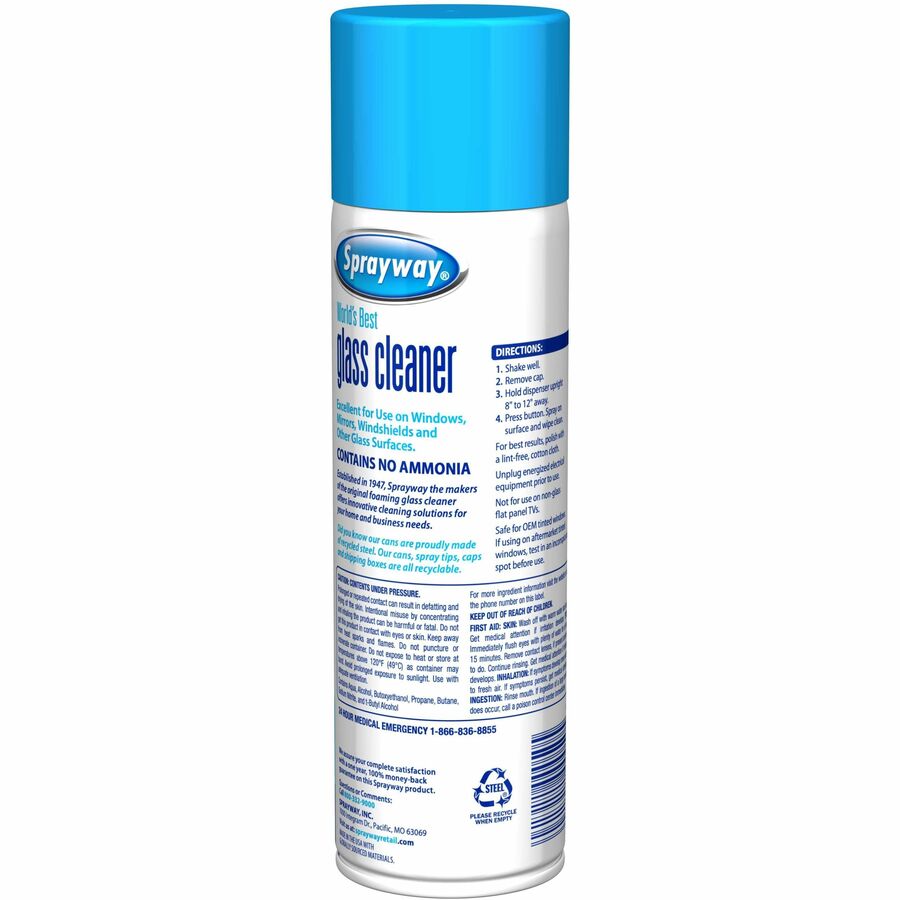 For Mirror, Window, Windshield, Glass - Aerosol, Foam - 19 fl oz (0.6 quart) - Fresh, Pleasant Scent - Recommended For: Soil Remover - No-rinse, Ammonia-free, Easy to Use, Fast Acting, Quick Drying - Blue - 12 / Carton