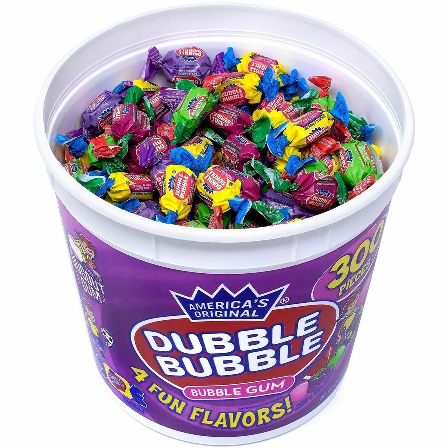 Bubble Gum, Watermelon, Grape, Sour Apple - Individually Wrapped - 0.16 oz - 300 /Tub - 2 / Carton