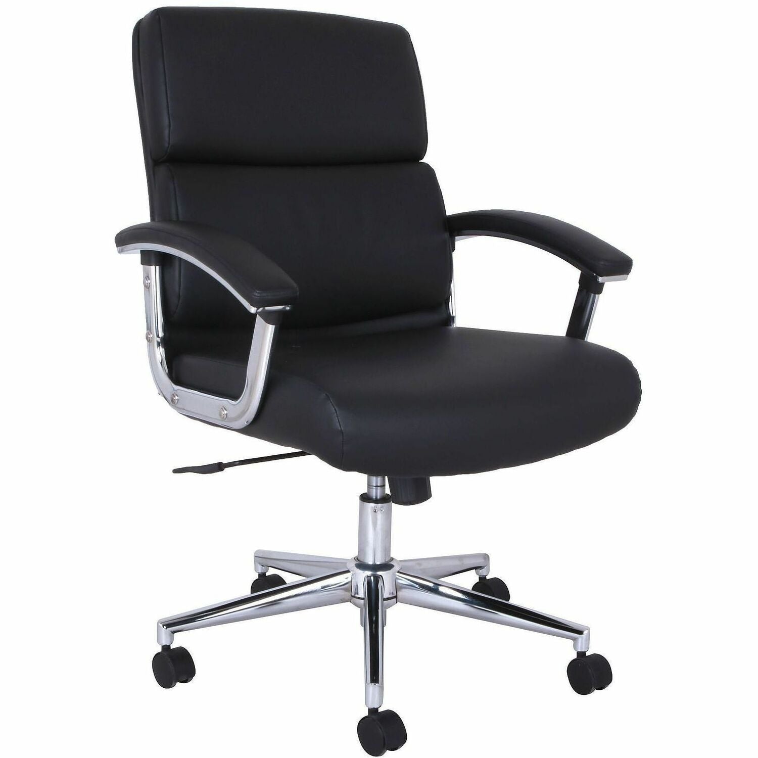 Bonded Leather Seat Material - Mid Back - Black - Armrest - 1 Each