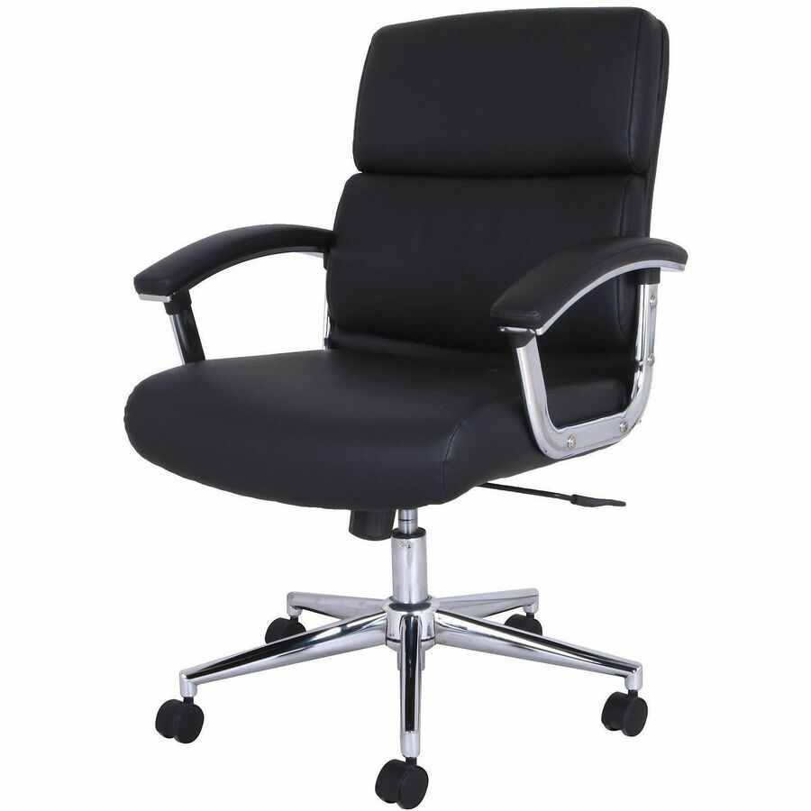 Bonded Leather Seat Material - Mid Back - Black - Armrest - 1 Each