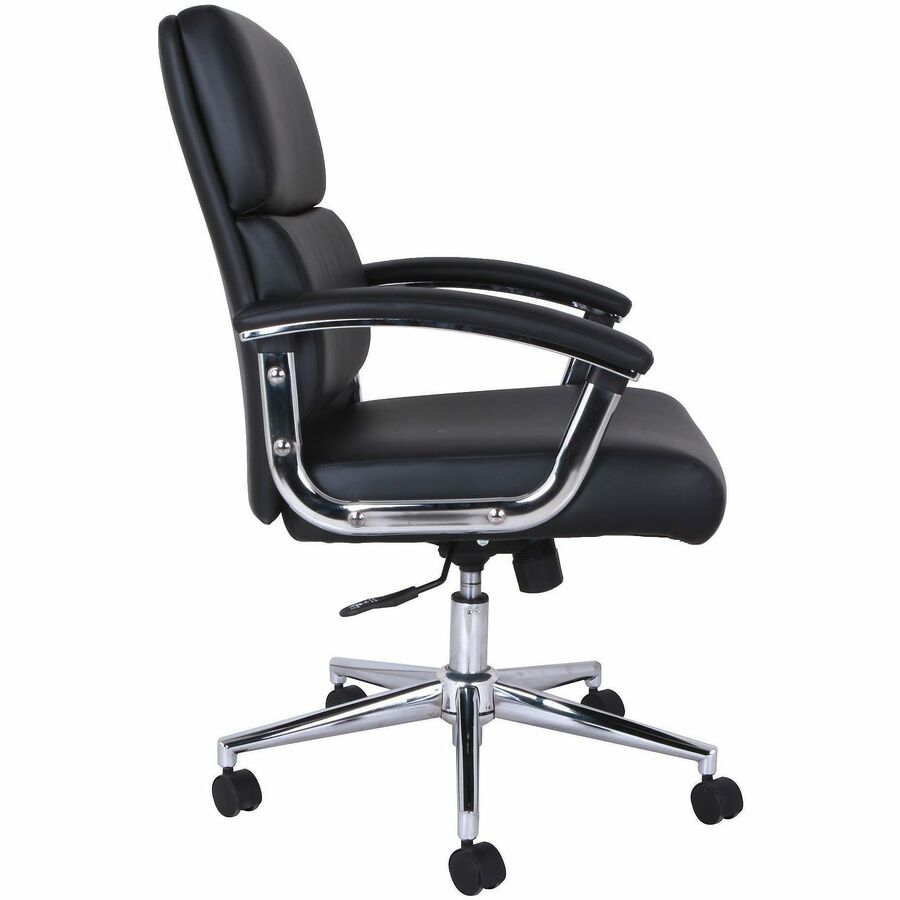 Bonded Leather Seat Material - Mid Back - Black - Armrest - 1 Each