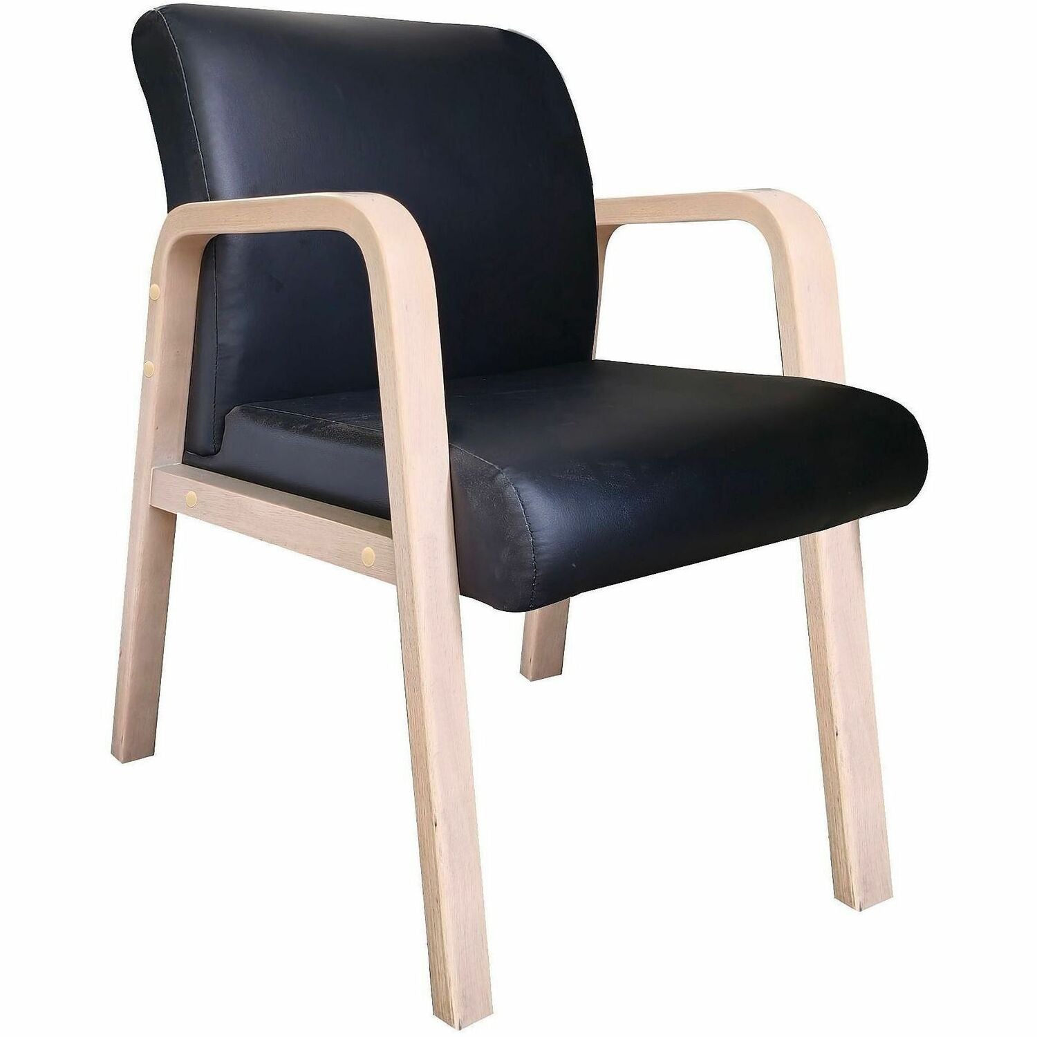 Lorell Solid Wood Frame Guest Chair - Solid Wood Frame Material - Four-legged Base - Black, Modern Elm - Bonded Leather - Armrest - 1 Each