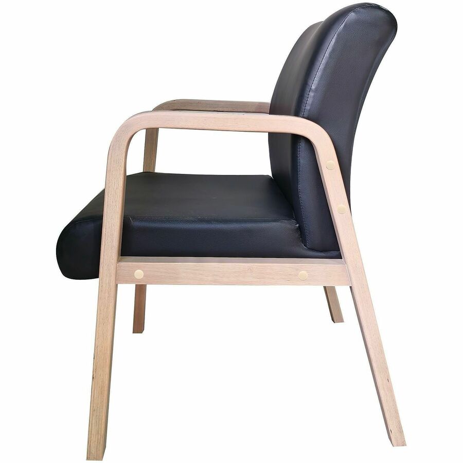 Lorell Solid Wood Frame Guest Chair - Solid Wood Frame Material - Four-legged Base - Black, Modern Elm - Bonded Leather - Armrest - 1 Each