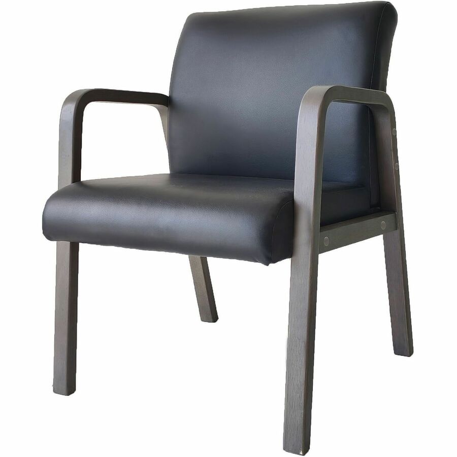 Lorell Solid Wood Frame Guest Chair - Solid Wood Frame Material - Four-legged Base - Black, Weathered Charcoal - Bonded Leather - Armrest - 1 Each