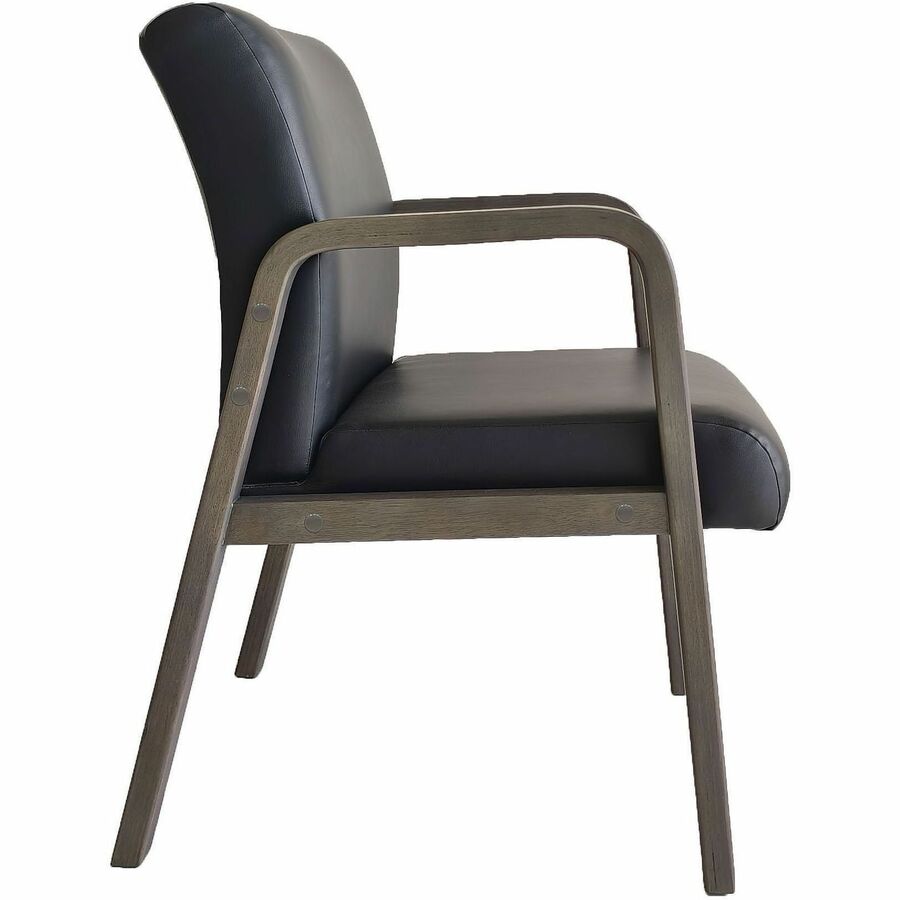 Lorell Solid Wood Frame Guest Chair - Solid Wood Frame Material - Four-legged Base - Black, Weathered Charcoal - Bonded Leather - Armrest - 1 Each