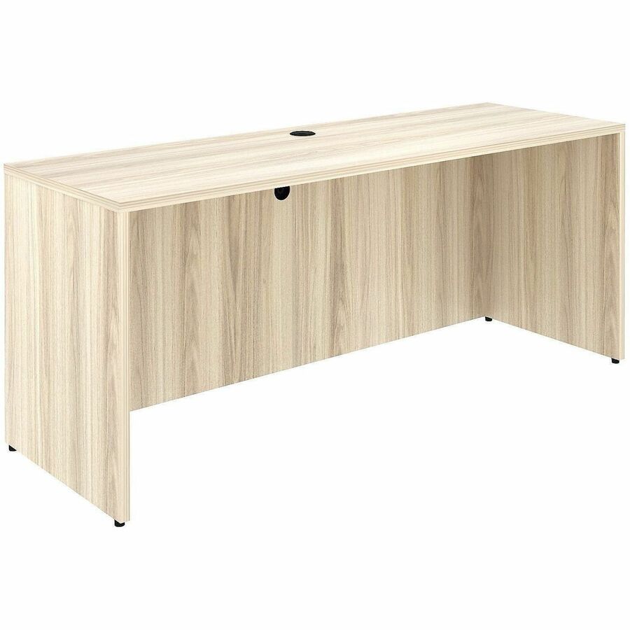 Lorell Essential Series Credenza Shell, 1" Thick Laminate Top, 29.5"H x 70.9"W x 23.6"D, Silver Brush/Modern Elm, Adjustable Feet, Cord Management, 1 Each