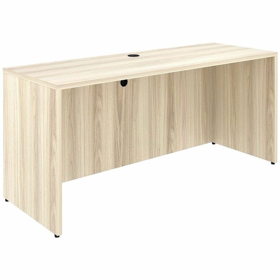 Lorell Essential Series Laminate Credenza Shell, 1" Thick Table Top, 29.5"H x 66"W x 24"D, Silver Brush/Modern Elm Finish, Adjustable Feet, Cord Management, 1 Each