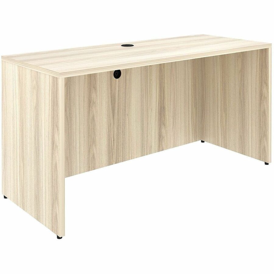 Lorell Essential Series Credenza Shell, 1" Thick Laminate Top, 29.5"H x 60"W x 24"D, Modern Elm/Silver Brush, Adjustable Feet, Cord Management, 2 Grommets, 1 Each