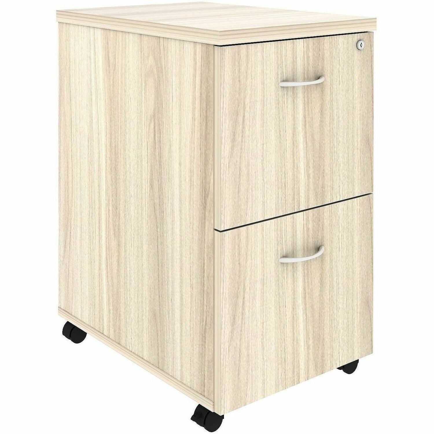 Lorell Essential Series Mobile Pedestal, 2 Drawers, Laminate/Metal, Modern Elm/Silver Brush Finish, Dual Wheel Casters, 28.3"H x 16"W x 22"D, 1 Each