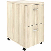 Lorell Essential Series Mobile Pedestal, 2 Drawers, Laminate/Metal, Modern Elm/Silver Brush Finish, Dual Wheel Casters, 28.3"H x 16"W x 22"D, 1 Each
