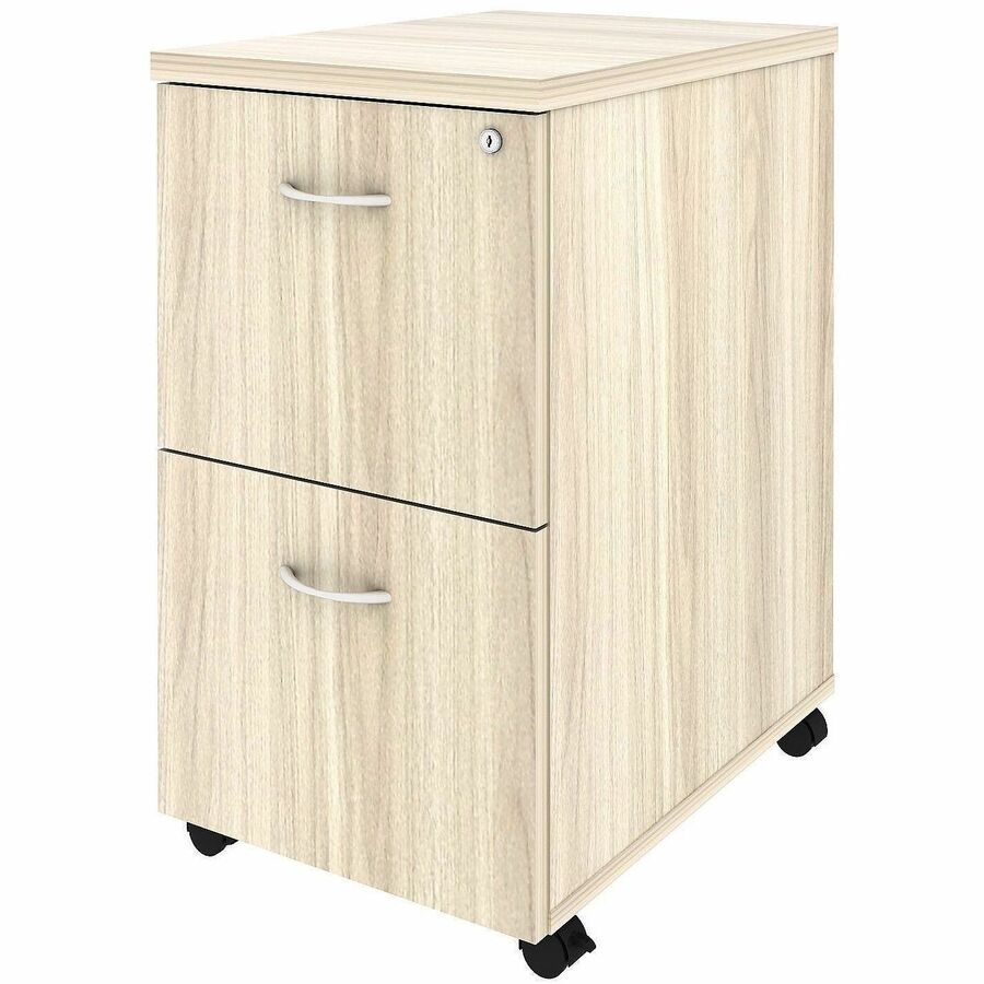 Lorell Essential Series Mobile Pedestal, 2 Drawers, Laminate/Metal, Modern Elm/Silver Brush Finish, Dual Wheel Casters, 28.3"H x 16"W x 22"D, 1 Each