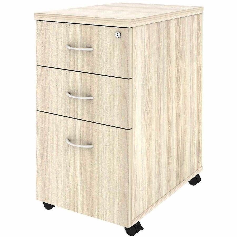Lorell Essential Series Laminate Mobile Pedestal, 2 Drawers, Modern Elm/Silver Brush Finish, 28.3"H x 16"W x 22"D, 1 Each