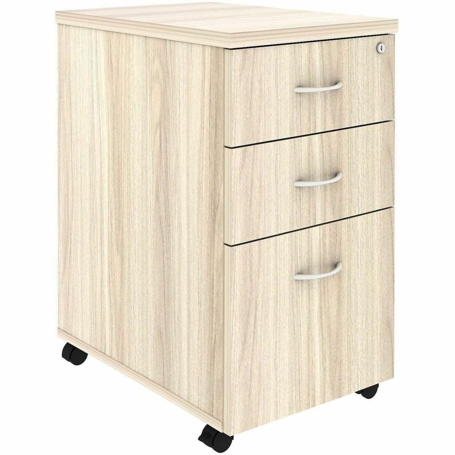 Lorell Essential Series Laminate Mobile Pedestal, 2 Drawers, Modern Elm/Silver Brush Finish, 28.3"H x 16"W x 22"D, 1 Each