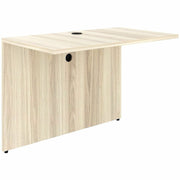 Lorell Essential Series Laminate Bridge, 1" Thick Table Top, 29.5"H x 42"W x 24"D, Modern Elm Finish, Laminate/Metal, Cam Lock, Grommet, Modesty & Privacy Panel, 1 Each
