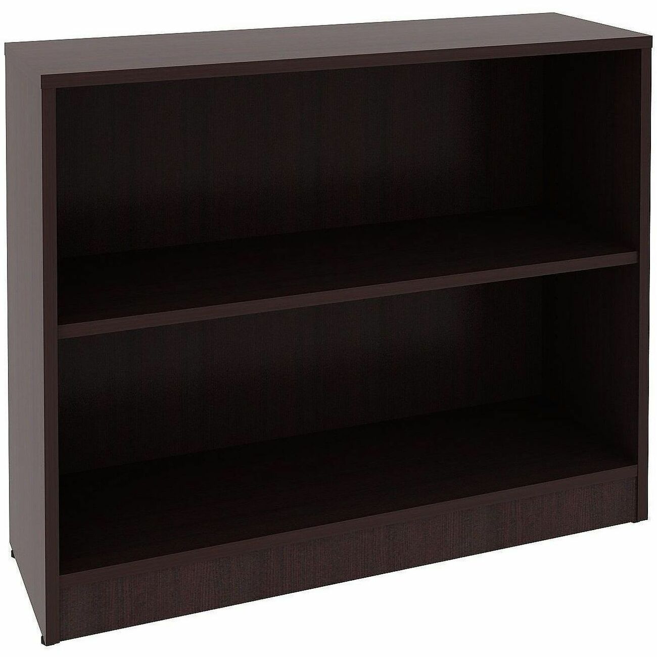 Lorell Essentials Espresso Laminate Bookcase, 36"W x 12"D x 30"H, 2 Shelves (1 Adjustable, 1 Fixed), 150 lb Load Capacity, Espresso Finish, 1 Each
