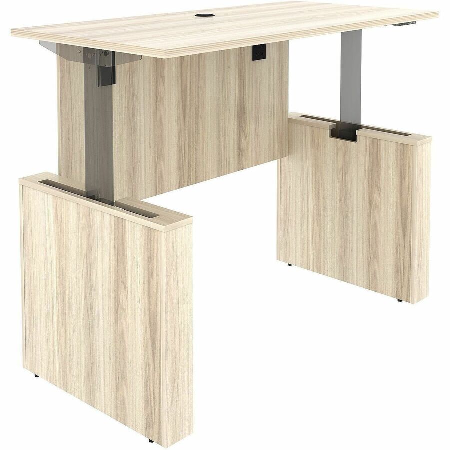 Lorell Essentials 60" Sit-to-Stand Desk Shell, Modern Elm Finish, 1" Thick Laminate Top, Adjustable Height 27.5"–49", Includes Modesty Panel, Privacy Panel, Adjustable Feet, Cord Management, 60"W x 29"D, 1 Each