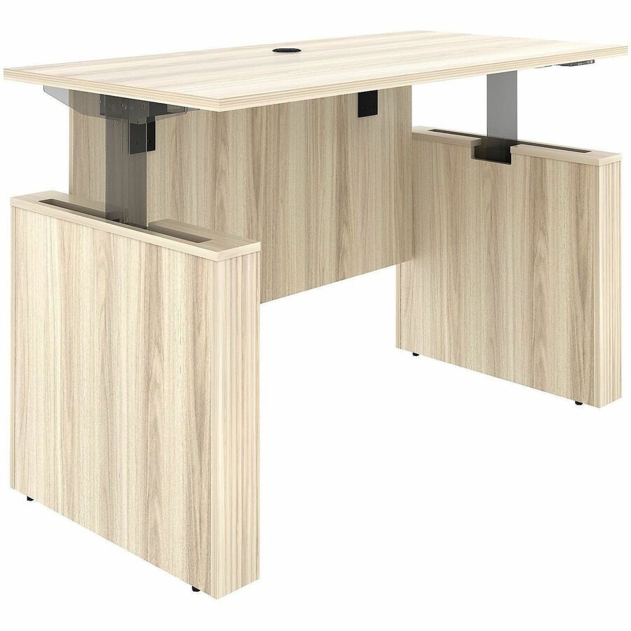 Lorell Essentials 60" Sit-to-Stand Desk Shell, Modern Elm Finish, 1" Thick Laminate Top, Adjustable Height 27.5"–49", Includes Modesty Panel, Privacy Panel, Adjustable Feet, Cord Management, 60"W x 29"D, 1 Each