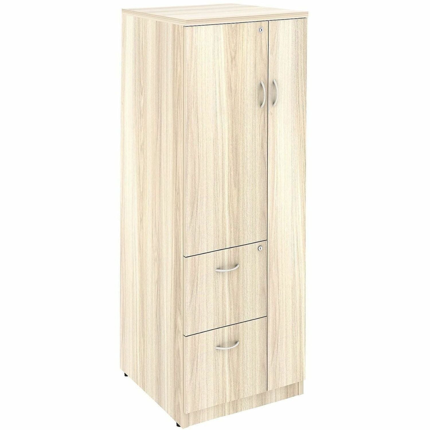 Laminate Storage Cabinet, 2 Adjustable Shelves + 2 Letter-Size File Drawers, Cam Lock & Locking Doors, 23.6"W x 23.6"D x 65.6"H, Modern Elm