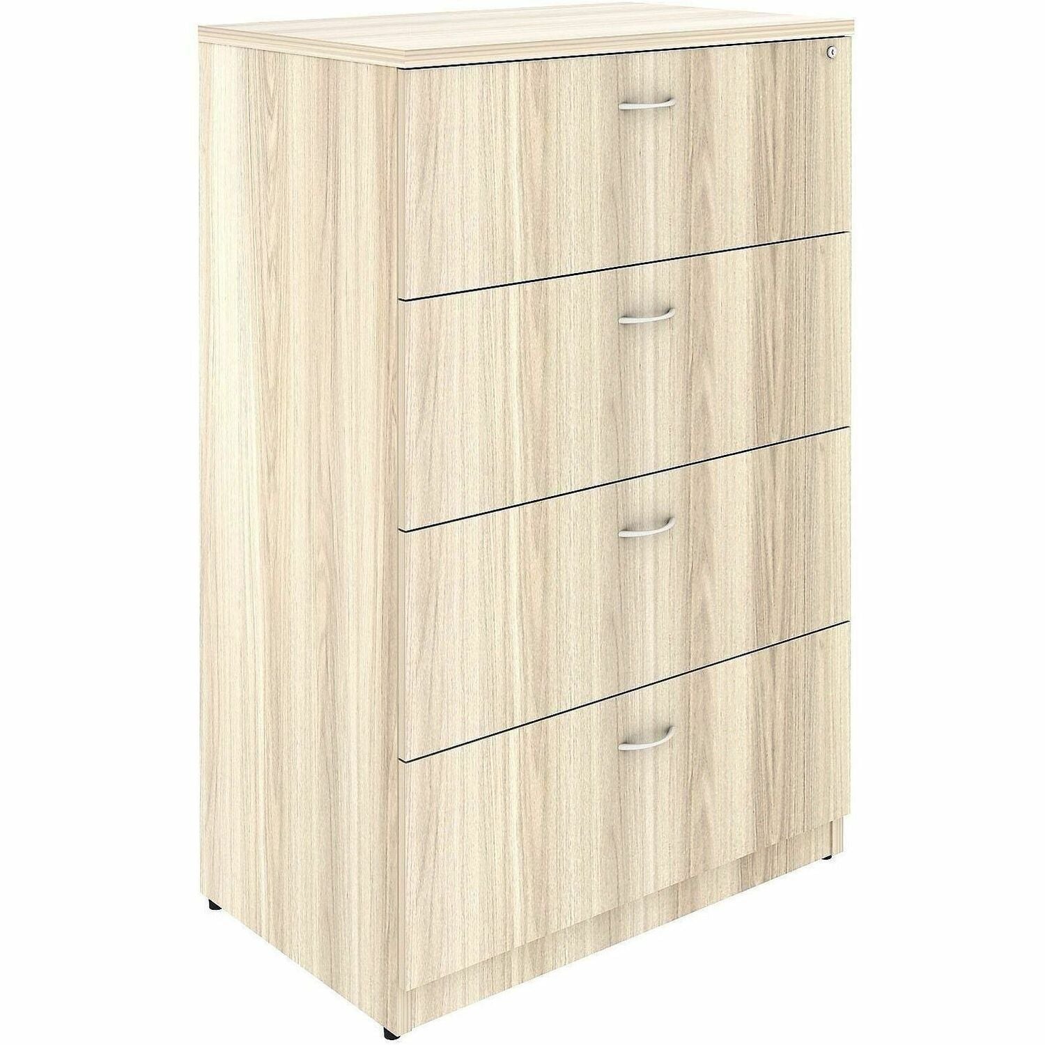 Lorell File Cabinet, 4-Drawer Lateral, Lockable, Modern Elm, 1 Each, Assembly Required