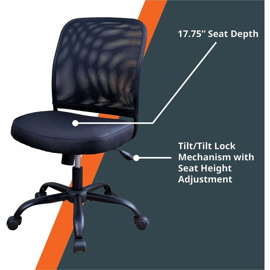 Fabric Seat Material - Mesh Back Material - Metal Frame Material - Black - 1 Each