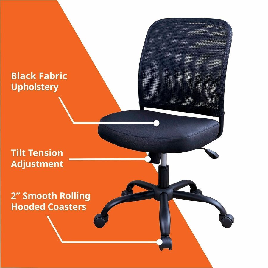 Fabric Seat Material - Mesh Back Material - Metal Frame Material - Black - 1 Each