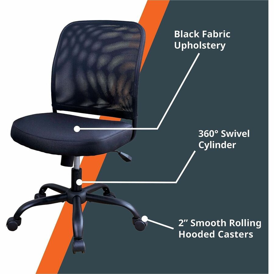 Fabric Seat Material - Mesh Back Material - Metal Frame Material - Black - 1 Each