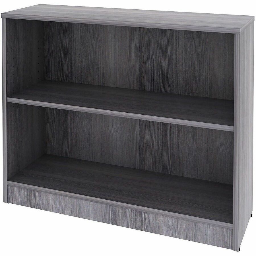 Lorell Weathered Charcoal Laminate Bookcase, 36"W x 12"D x 30"H, 2 Shelves, 1 Adjustable, 1 Fixed, Laminated, Square Edge, Adjustable Feet, 1 Each
