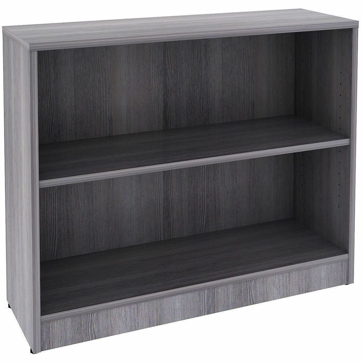 Lorell Weathered Charcoal Laminate Bookcase, 36"W x 12"D x 30"H, 2 Shelves, 1 Adjustable, 1 Fixed, Laminated, Square Edge, Adjustable Feet, 1 Each