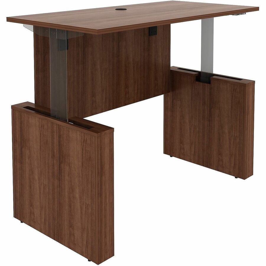 Lorell Essentials 60" Sit-to-Stand Desk Shell, Walnut Laminate, 49"H x 60"W x 29"D, 1" Thick Top, Adjustable Height, Cord Management, Modesty and Privacy Panels, Adjustable Feet, 1 Each