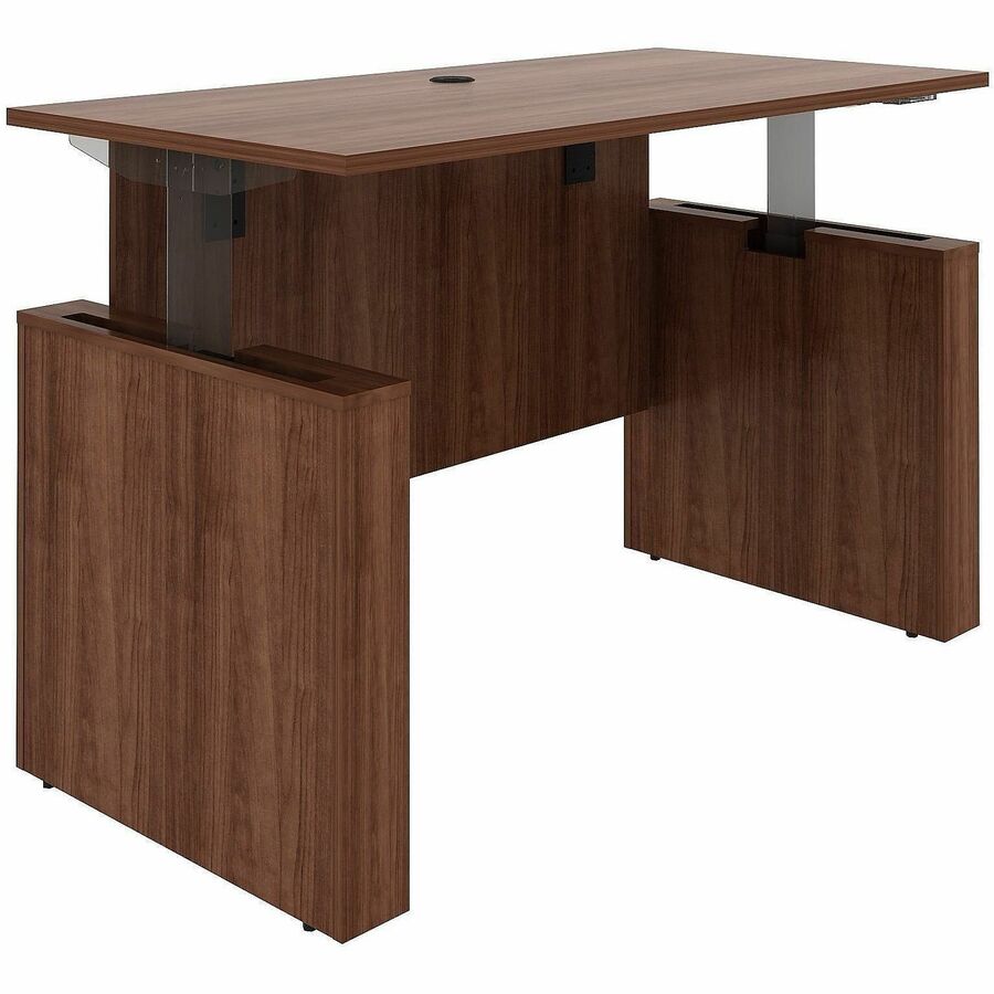 Lorell Essentials 60" Sit-to-Stand Desk Shell, Walnut Laminate, 49"H x 60"W x 29"D, 1" Thick Top, Adjustable Height, Cord Management, Modesty and Privacy Panels, Adjustable Feet, 1 Each