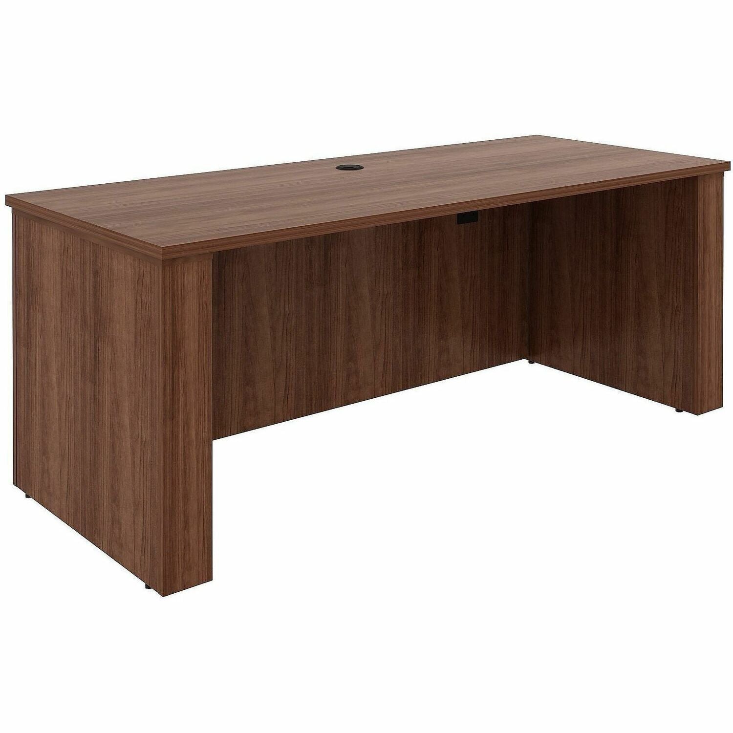 Lorell Essentials 72" Sit-to-Stand Desk Shell, Walnut Laminate, 49"H x 72"W x 29"D, 1" Thick Top, Adjustable Height, Modesty and Privacy Panels, Cord Management, 1 Each