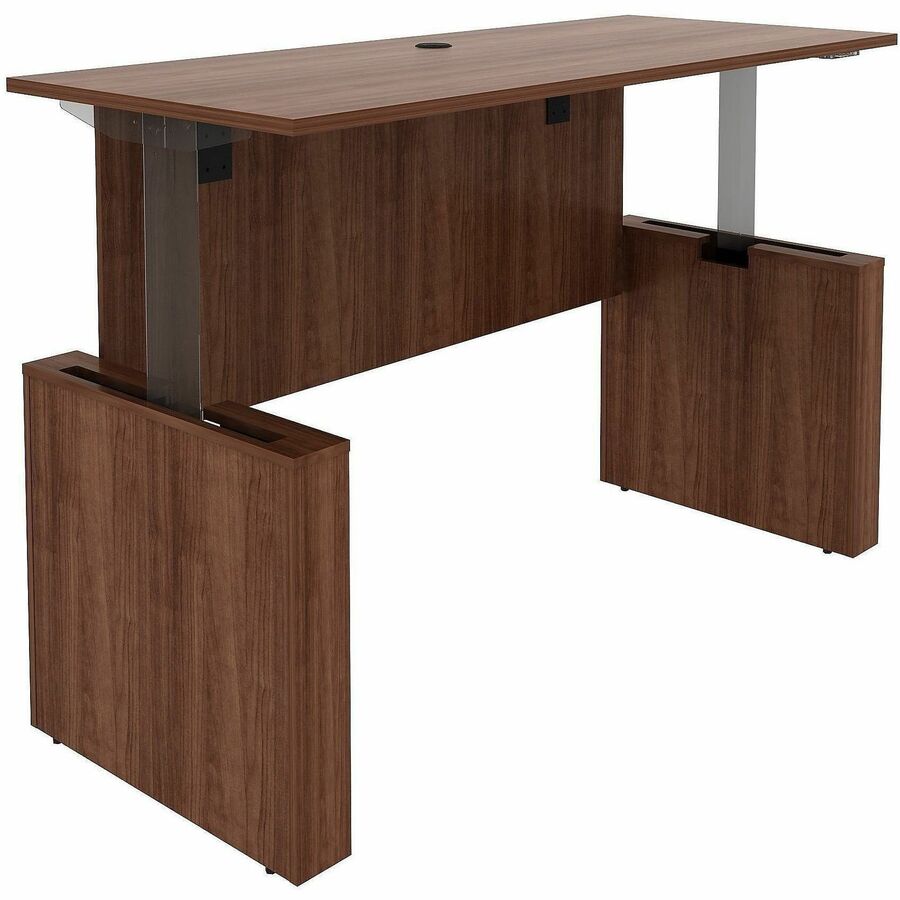Lorell Essentials 72" Sit-to-Stand Desk Shell, Walnut Laminate, 49"H x 72"W x 29"D, 1" Thick Top, Adjustable Height, Modesty and Privacy Panels, Cord Management, 1 Each