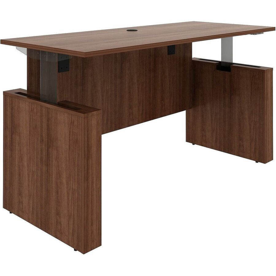 Lorell Essentials 72" Sit-to-Stand Desk Shell, Walnut Laminate, 49"H x 72"W x 29"D, 1" Thick Top, Adjustable Height, Modesty and Privacy Panels, Cord Management, 1 Each