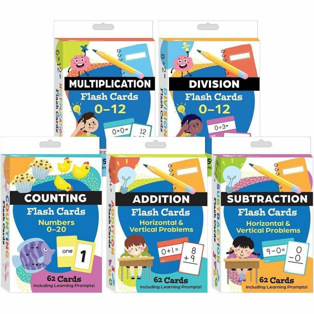 Shell Education Learning Card Set, 5 Boxes – Includes 1 Deck Each of Counting (62 cards), Addition (62 cards), Subtraction (62 cards), Multiplication (55 cards), Division (55 cards), Bonus Activity Cards Included