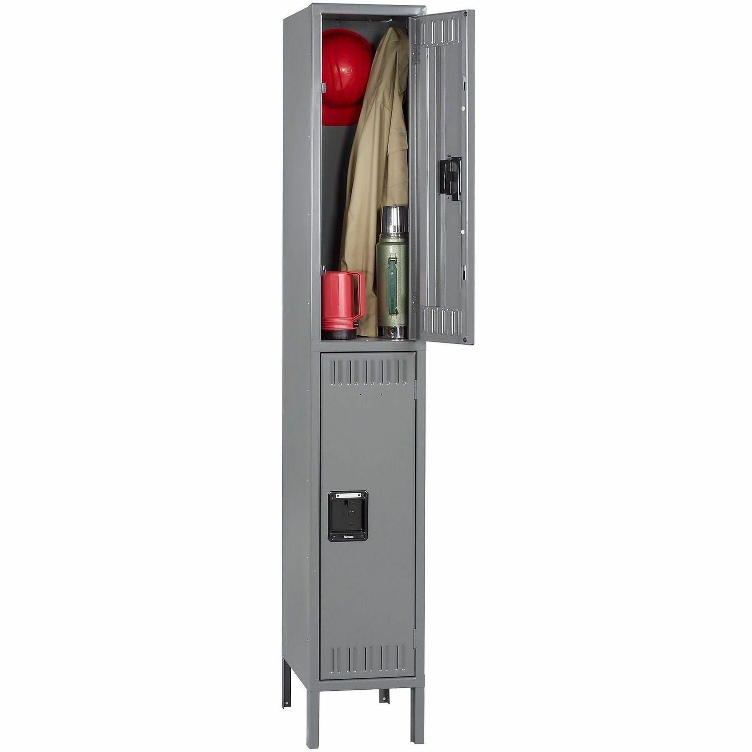 Tennsco Double-Tier Steel Locker, 2 Tiers, Padlock Lock, Medium Gray Steel, Includes Number Plates, 1 Each