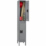 Tennsco Double-Tier Steel Locker, 2 Tiers, Padlock Lock, Medium Gray Steel, Includes Number Plates, 1 Each