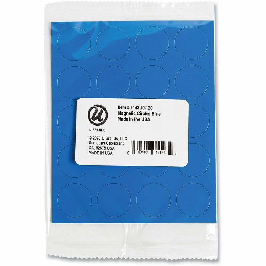U Brands Board Magnet, 0.7" Diameter, Circle, Heavy Duty, Blue, 20 Pack
