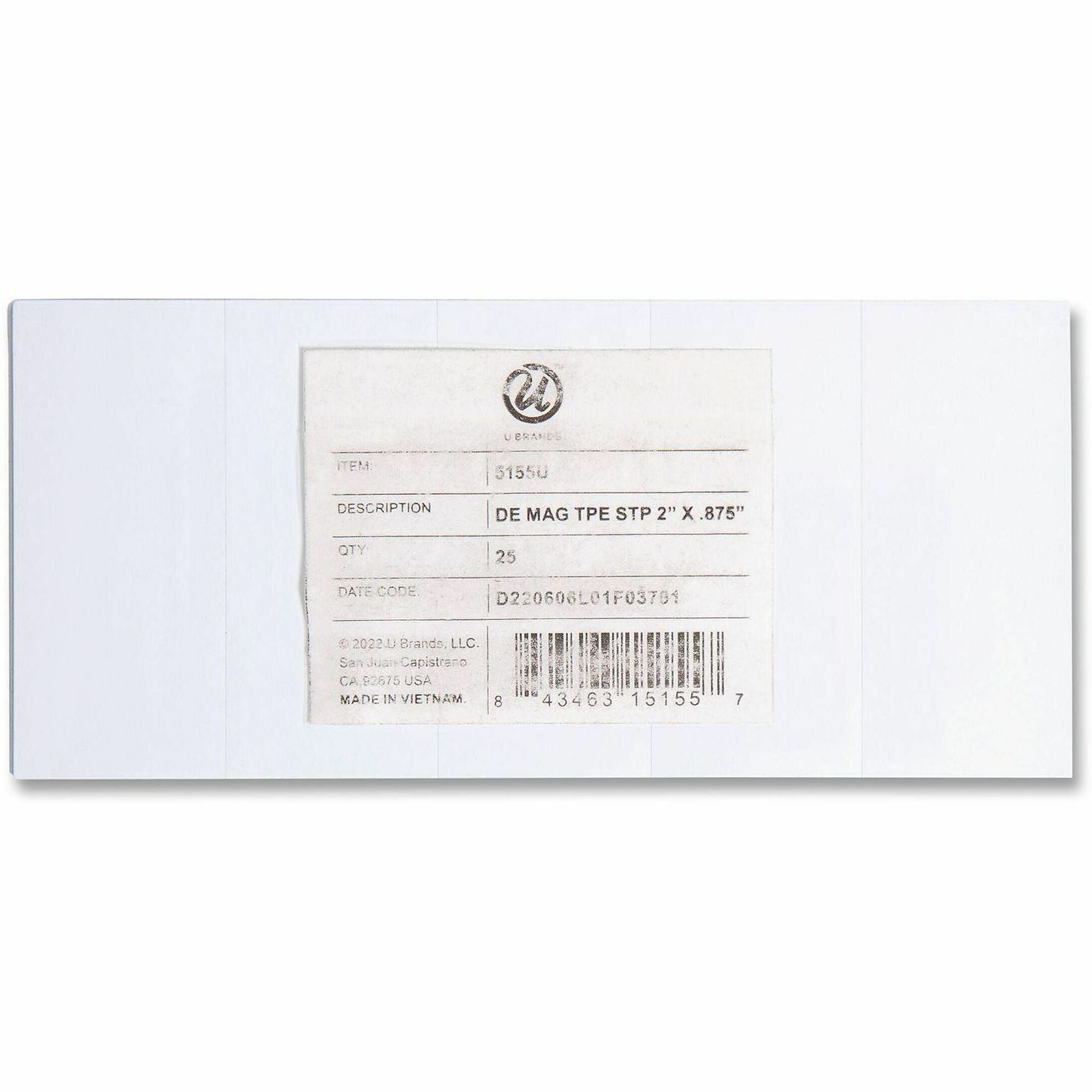 U Brands Magnet Strip, White, 0.88" x 2", 25 Pack