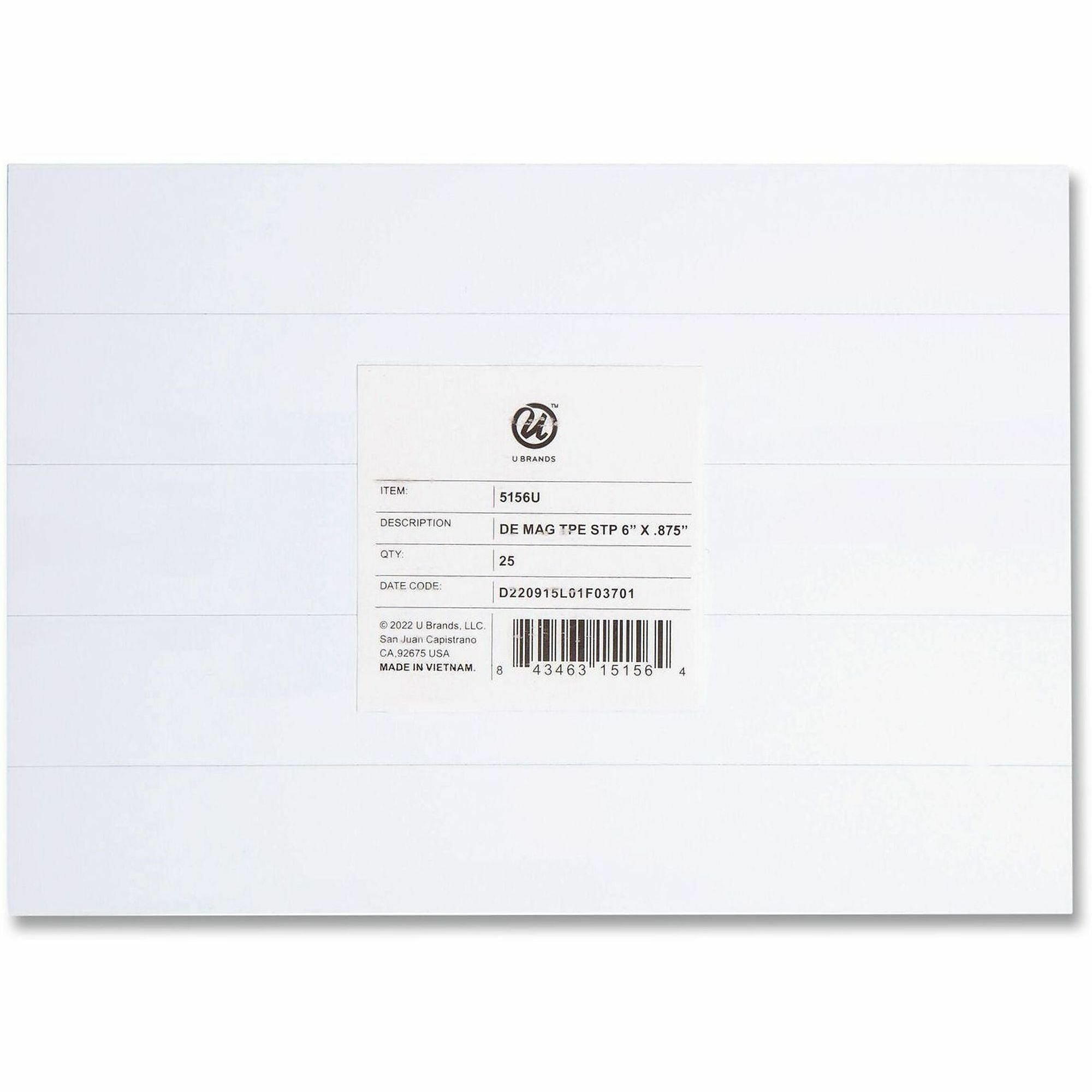 U Brands Magnet Strip, 0.88" x 6", White, 25 Pack