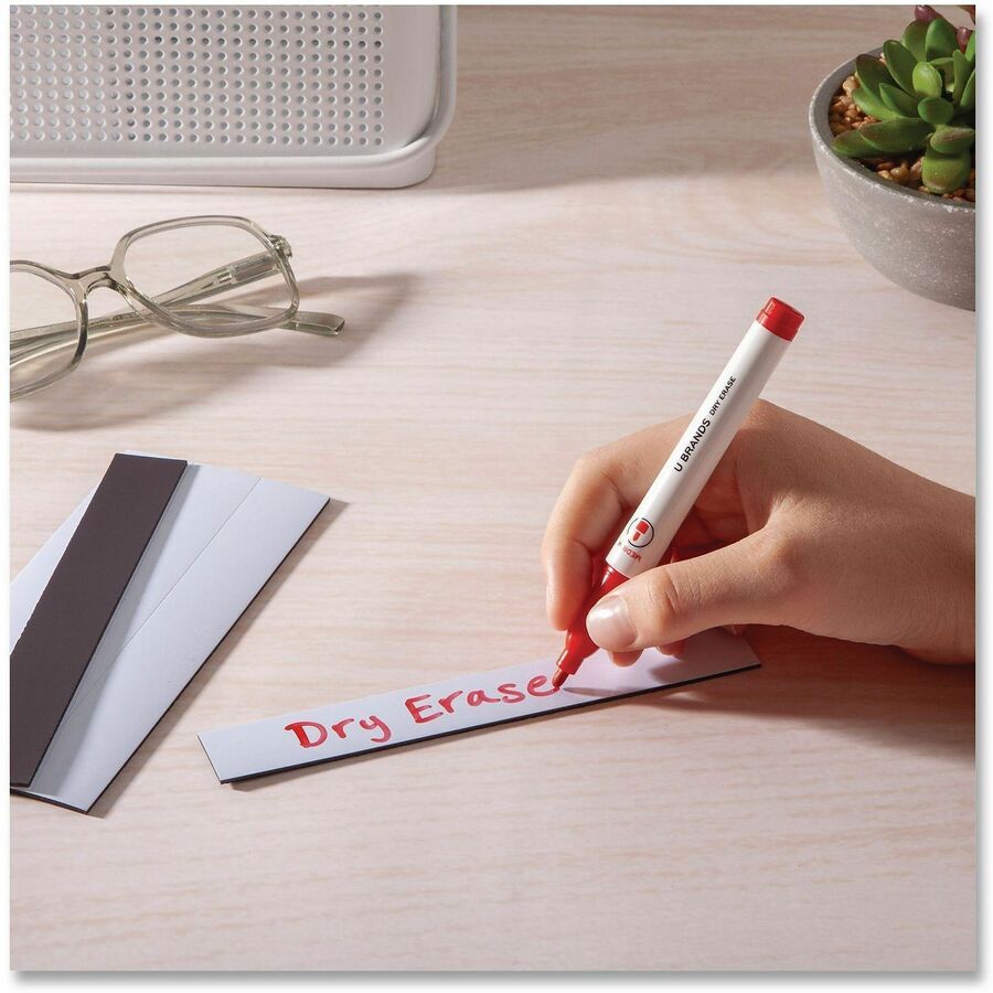 U Brands Magnet Strip, 0.88" x 6", White, 25 Pack