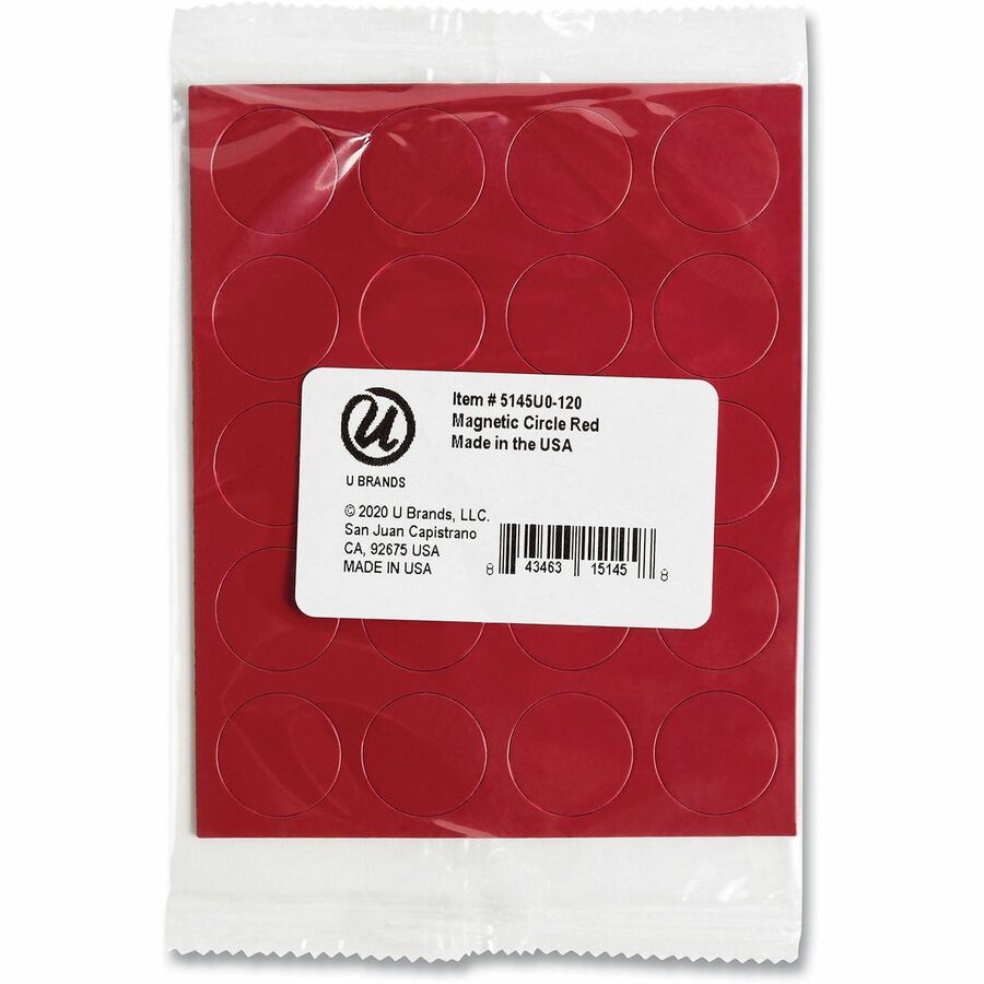 U Brands Board Magnets, Heavy Duty, 0.7" Diameter, Circle, Red, 20 Pack