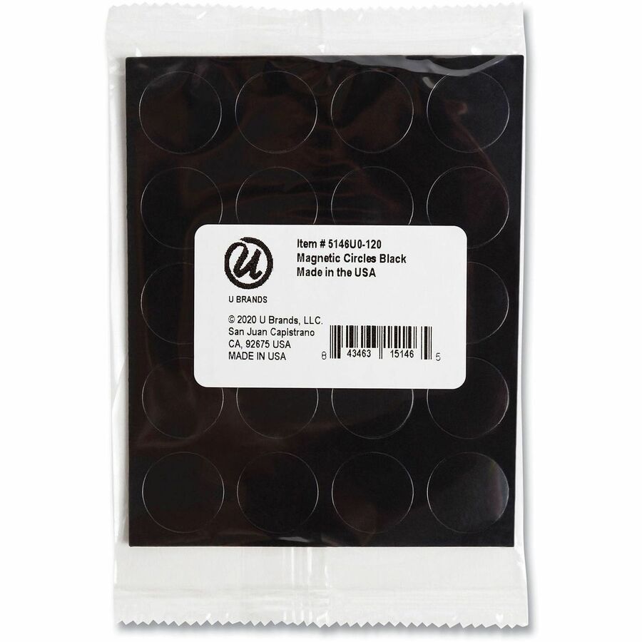 U Brands Board Magnets, Heavy Duty, 0.7" Diameter, Circle, Black, 20 Pack