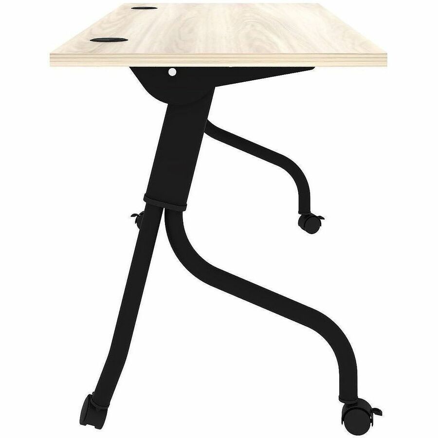 Lorell Modern Elm/Black Flip-Up Training Table, Melamine Top, Metal Four-Leg Base, 60"W x 23.60"D x 29.50"H, Foldable, Cord Management, 1 Each