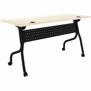 Lorell Modern Elm/Black Flip-Up Training Table, Melamine Top, Metal Four-Leg Base, 60"W x 23.60"D x 29.50"H, Foldable, Cord Management, 1 Each