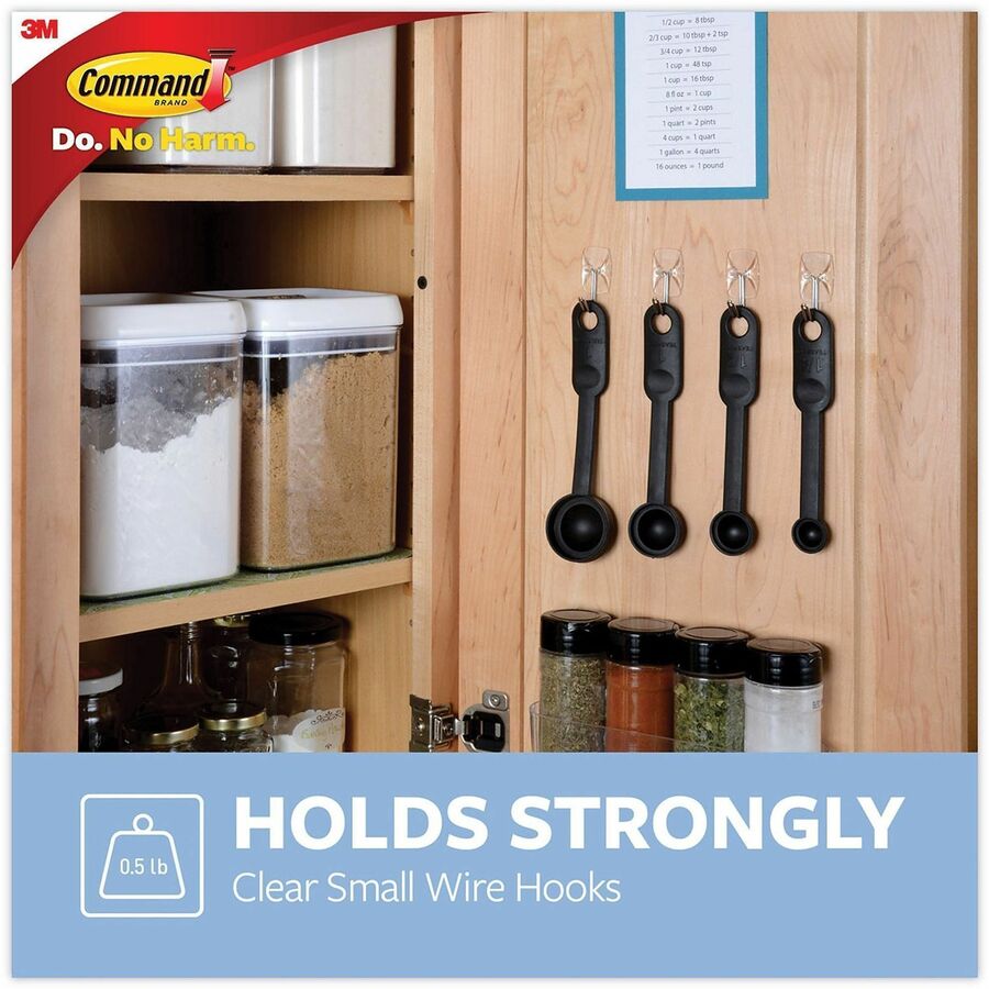 40 Hooks - 8 oz (226.8 g) Capacity - Reusable - 1.6" Height x 0.8" Width - Adhesive - Small - Wire Hook - for Painted Surface, Wood, Tile - Plastic, Metal - Clear, Transparent - 40 / Pack - TAA Compliant